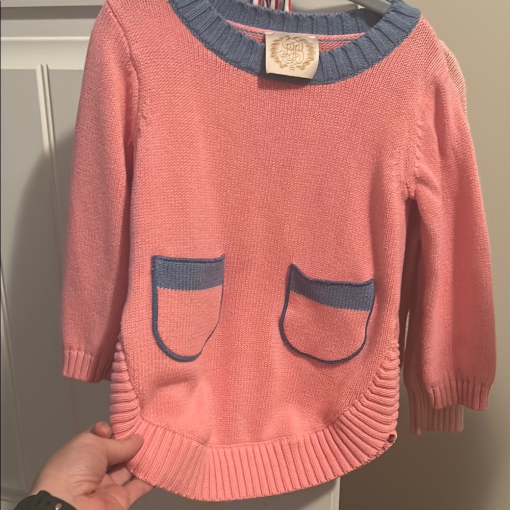 Pink and Blue Knit Sweater with Pockets